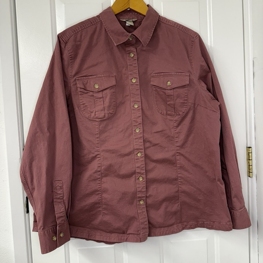 Duluth Trading Co Canvas Shirt Womens Pink Stretch Work Western 2 Pocket Sz 2XL